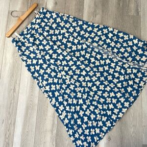 Thinking Mu Skirt floral side slit midi womens Blue (size 40) bright colorful